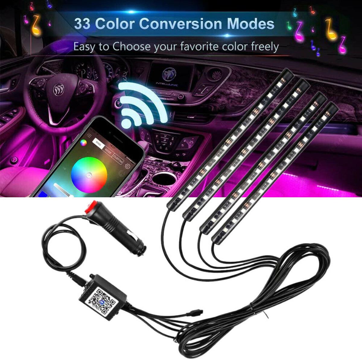 Car Interior Ambient Lighting Strip with Remote Control – Decorative Car Atmosphere Pathway Lights